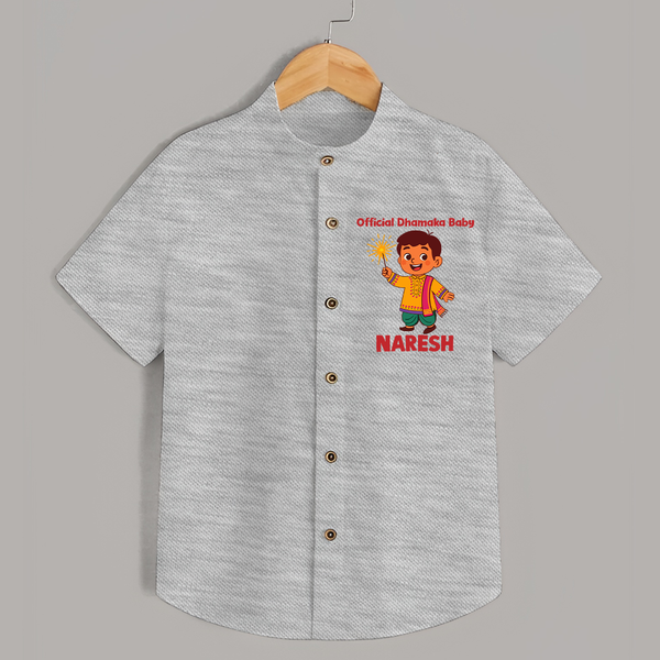 Official Dhamaka Baby Diwali Shirt  - GREY - 0 - 6 Months Old (Chest 23")