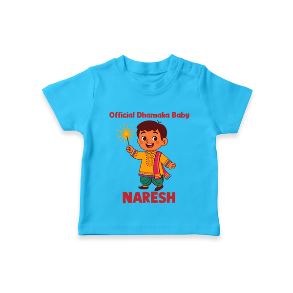 Official Dhamaka Baby Diwali T shirt  - SKY BLUE - 0-5 Months Old (Chest 17")