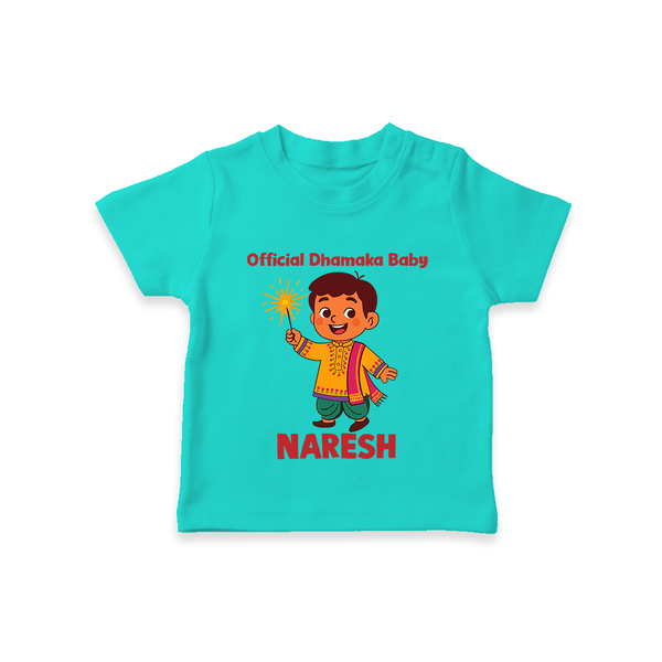 Official Dhamaka Baby Diwali T shirt  - TEAL - 0-5 Months Old (Chest 17")