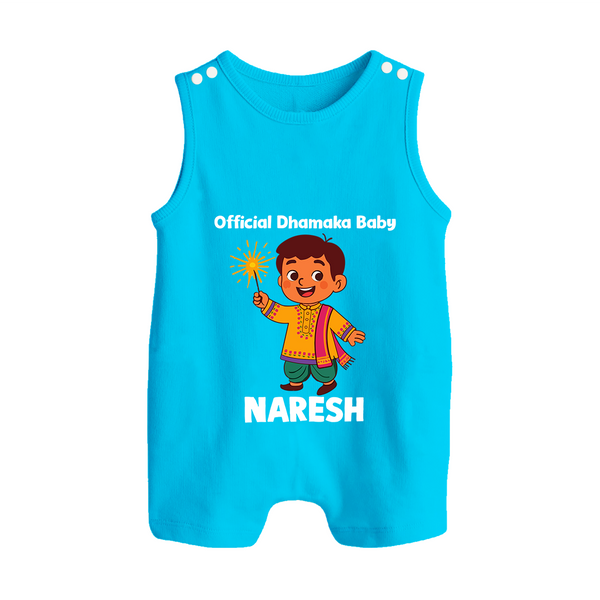 Official Dhamaka Baby Diwali Button Romper  - SKY BLUE - New Born (Chest 18")