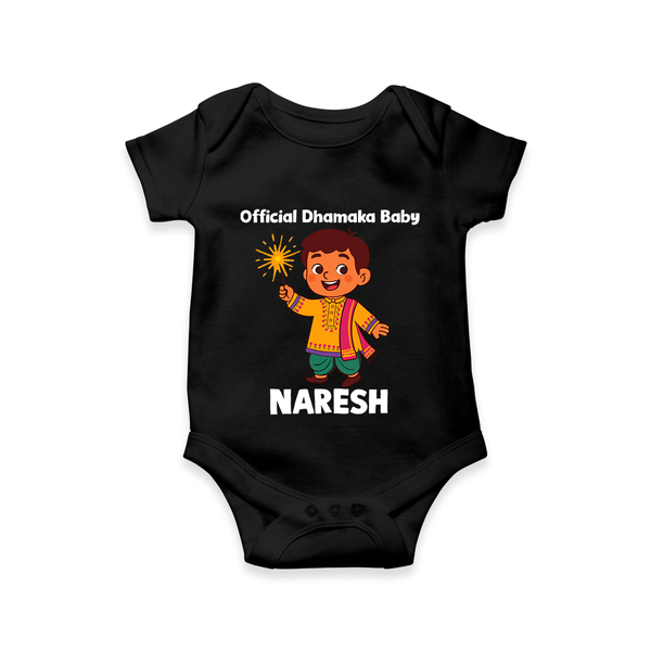Official Dhamaka Baby Diwali Romper  - BLACK - New Born (Chest 14")