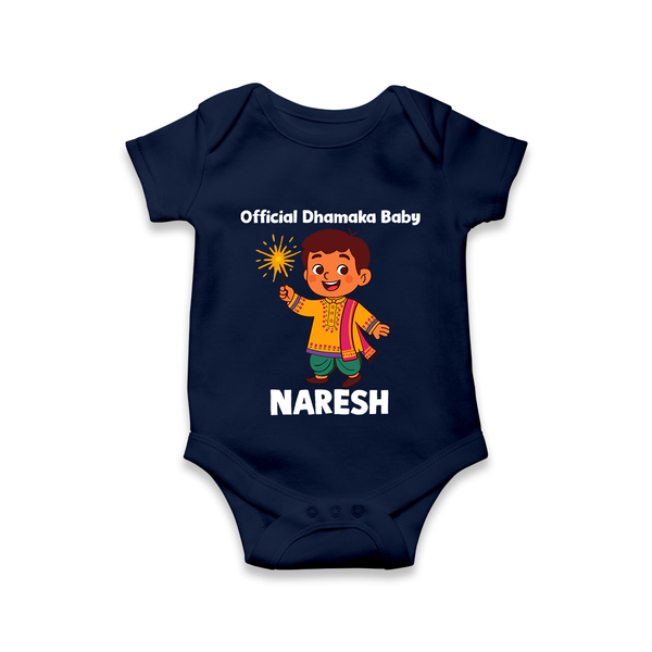 Official Dhamaka Baby Diwali Romper  - NAVY BLUE - New Born (Chest 14")