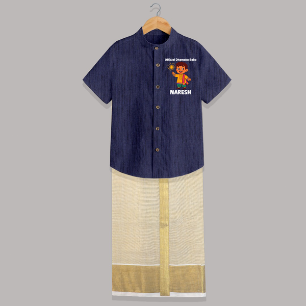 Official Dhamaka Baby Diwali Shirt and Dhoti - DARK BLUE - 0 - 6 Months Old (Chest-23") (Dhoti length-14")