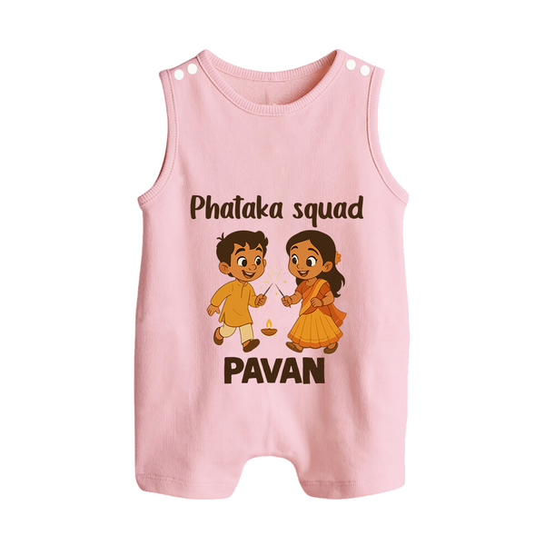Phataka Squad Diwali Button Romper - BABY PINK - New Born (Chest 18")