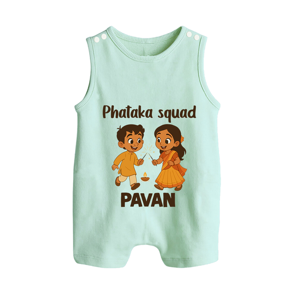 Phataka Squad Diwali Button Romper - MINT GREEN - New Born (Chest 18")