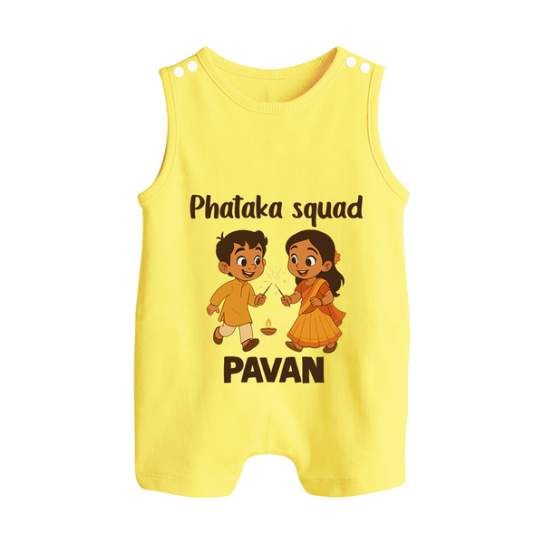 Phataka Squad Diwali Button Romper - PASTEL YELLOW - New Born (Chest 18")