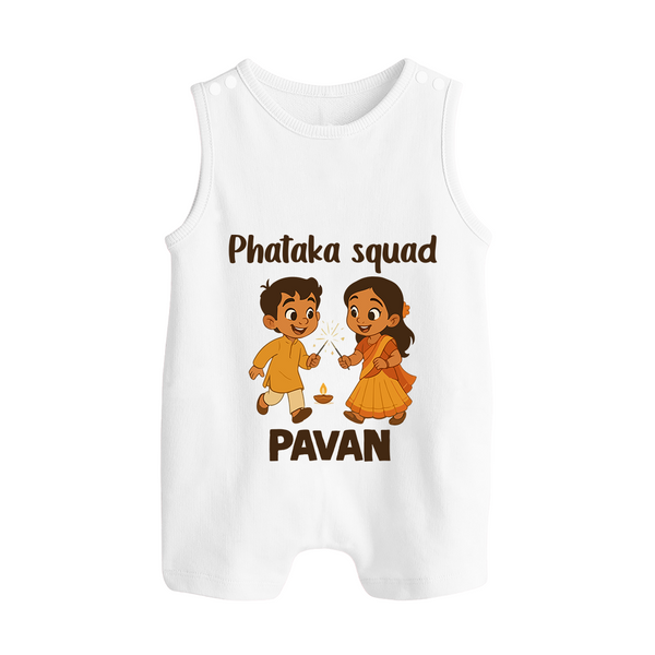 Phataka Squad Diwali Button Romper - WHITE - New Born (Chest 18")