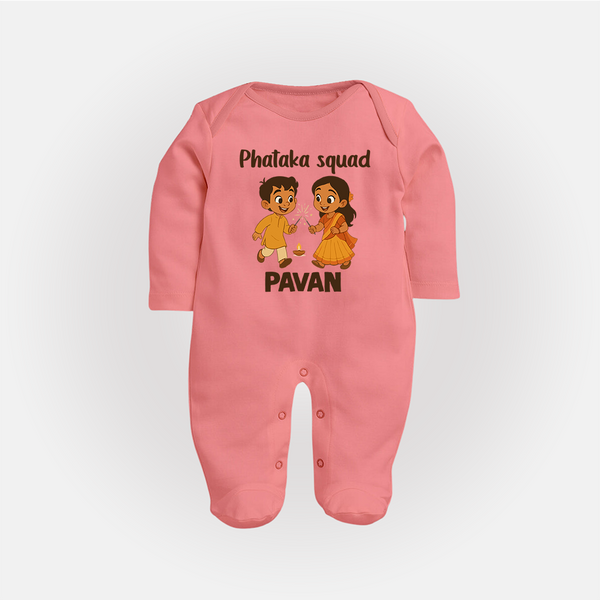 Phataka Squad Diwali Full Body Suit - PEACH - New Born (Chest 7.5")