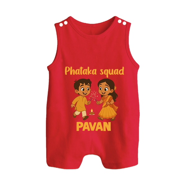 Phataka Squad Diwali Button Romper - RED - New Born (Chest 18")