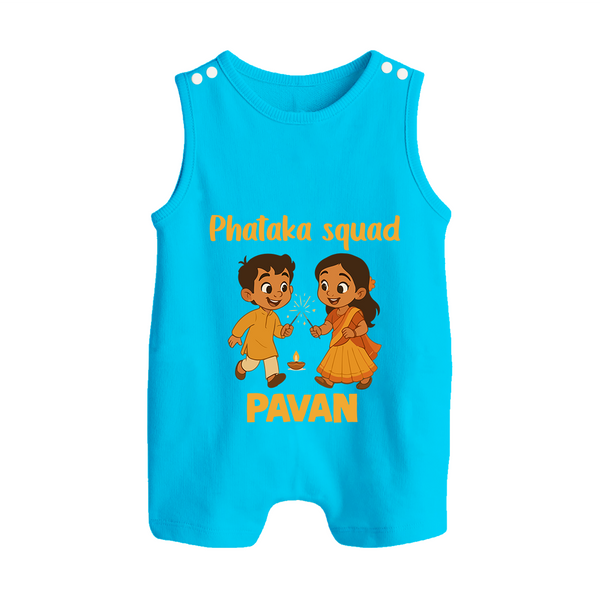 Phataka Squad Diwali Button Romper - SKY BLUE - New Born (Chest 18")