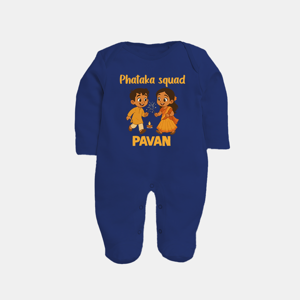 Phataka Squad Diwali Full Body Suit - NAVY BLUE - New Born (Chest 7.5")