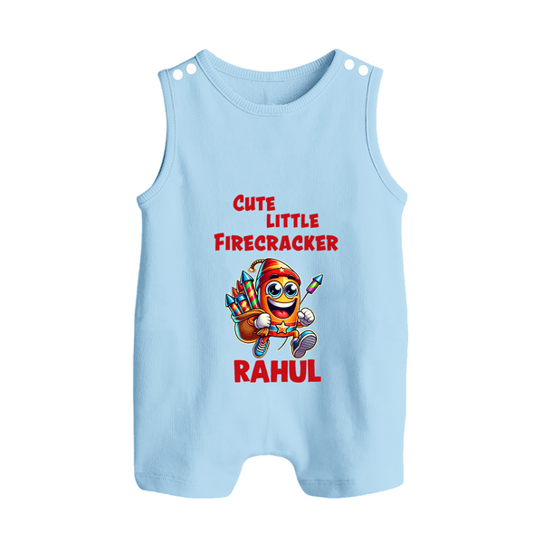 Cute Little Firecracker Diwali Button Romper  - BABY BLUE - New Born (Chest 18")