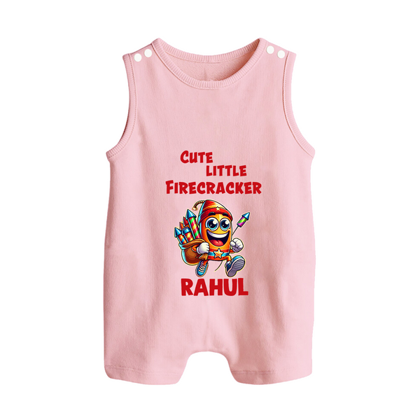 Cute Little Firecracker Diwali Button Romper  - BABY PINK - New Born (Chest 18")