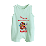 Cute Little Firecracker Diwali Button Romper  - MINT GREEN - New Born (Chest 18")