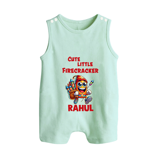 Cute Little Firecracker Diwali Button Romper  - MINT GREEN - New Born (Chest 18")