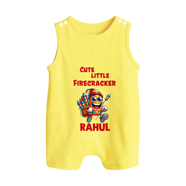 Cute Little Firecracker Diwali Button Romper  - PASTEL YELLOW - New Born (Chest 18")