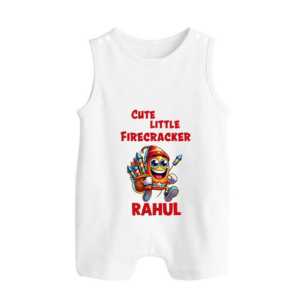 Cute Little Firecracker Diwali Button Romper  - WHITE - New Born (Chest 18")