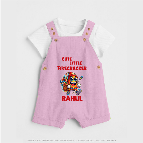 Cute Little Firecracker Diwali Dungaree  - BABY PINK - 0 - 5 Months Old (Chest 18")