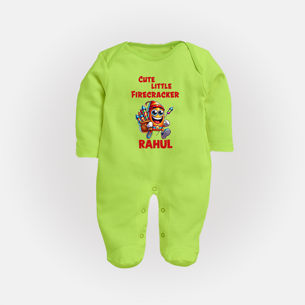 Cute Little Firecracker Diwali Full Body Suit  - LIME GREEN - New Born (Chest 7.5")