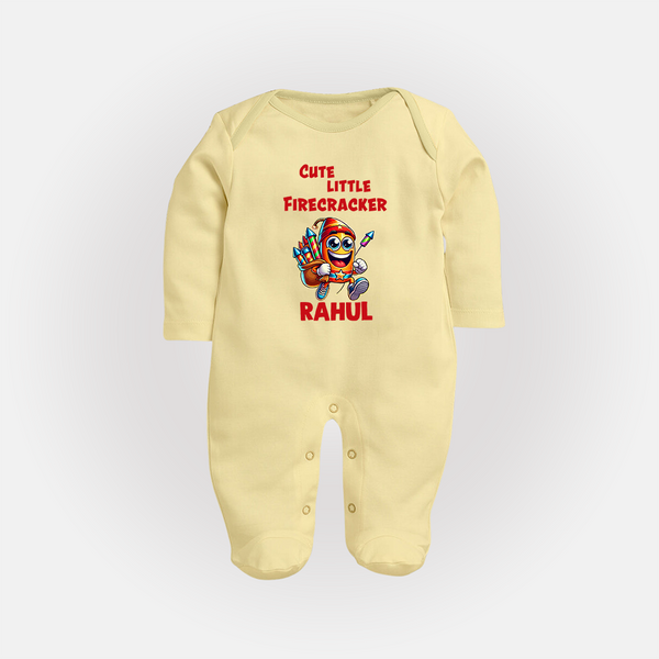 Cute Little Firecracker Diwali Full Body Suit  - PASTEL YELLOW - New Born (Chest 7.5")