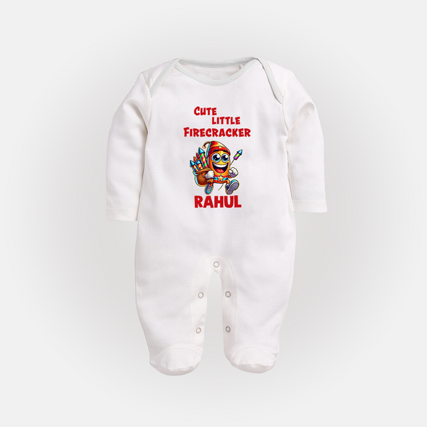 Cute Little Firecracker Diwali Full Body Suit  - WHITE - New Born (Chest 7.5")