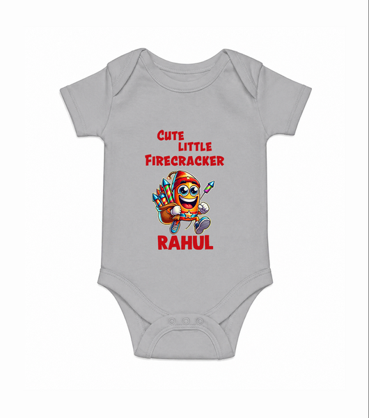 Cute Little Firecracker Diwali Romper  - GREY - New Born (Chest 14")