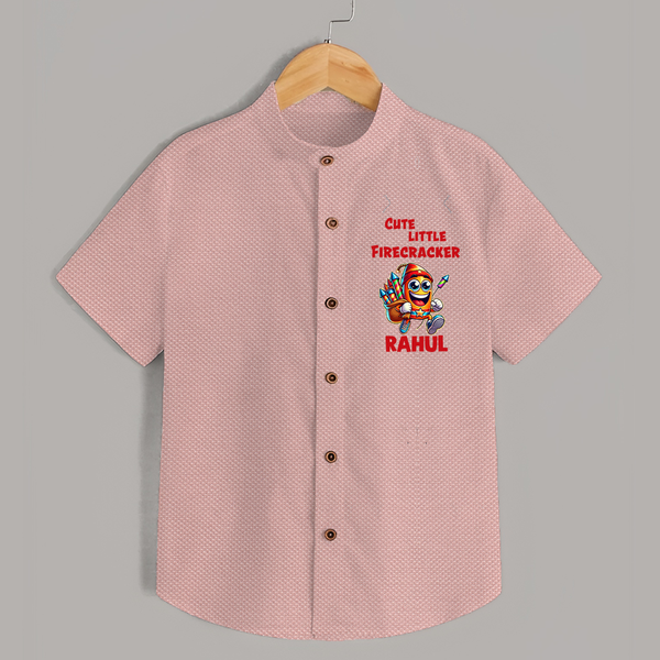Cute Little Firecracker Diwali Shirt  - PEACH - 0 - 6 Months Old (Chest 23")