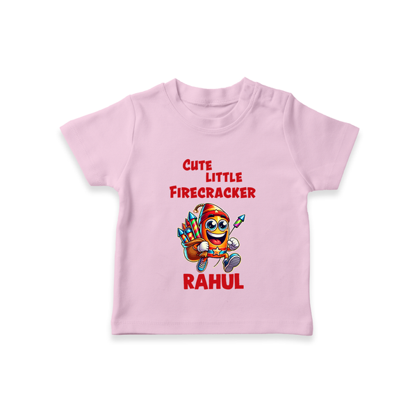 Cute Little Firecracker Diwali T shirt  - BABY PINK - 0-5 Months Old (Chest 17")