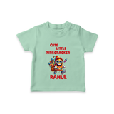 Cute Little Firecracker Diwali T shirt  - MINT GREEN - 0-5 Months Old (Chest 17")