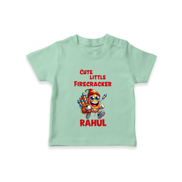 Cute Little Firecracker Diwali T shirt  - MINT GREEN - 0-5 Months Old (Chest 17")