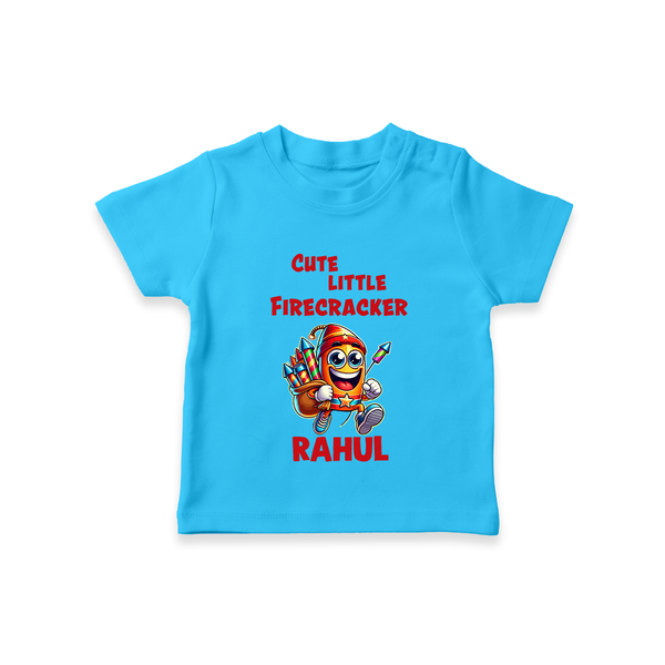 Cute Little Firecracker Diwali T shirt  - SKY BLUE - 0-5 Months Old (Chest 17")