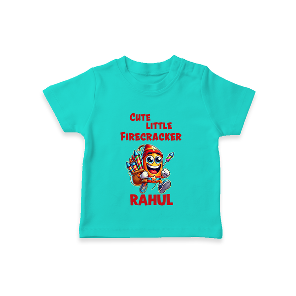 Cute Little Firecracker Diwali T shirt  - TEAL - 0-5 Months Old (Chest 17")
