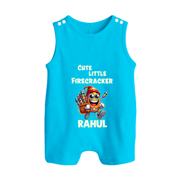 Cute Little Firecracker Diwali Button Romper  - SKY BLUE - New Born (Chest 18")