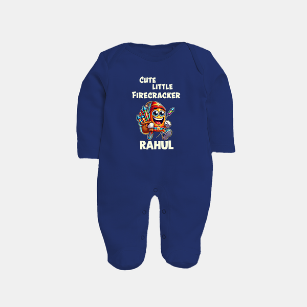 Cute Little Firecracker Diwali Full Body Suit  - NAVY BLUE - New Born (Chest 7.5")