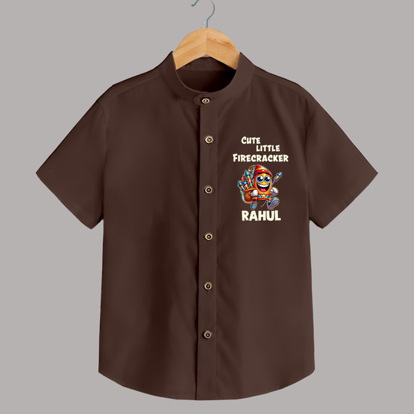 Cute Little Firecracker Diwali Shirt  - CHOCOLATE BROWN - 0 - 6 Months Old (Chest 23")
