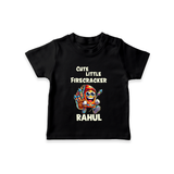 Cute Little Firecracker Diwali T shirt  - BLACK - 0-5 Months Old (Chest 17")