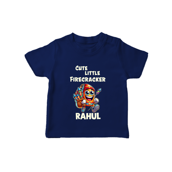 Cute Little Firecracker Diwali T shirt  - NAVY BLUE - 0-5 Months Old (Chest 17")