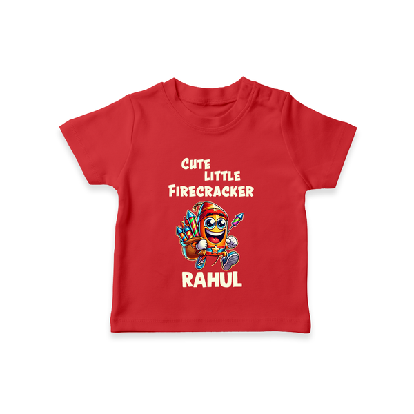 Cute Little Firecracker Diwali T shirt  - RED - 0-5 Months Old (Chest 17")