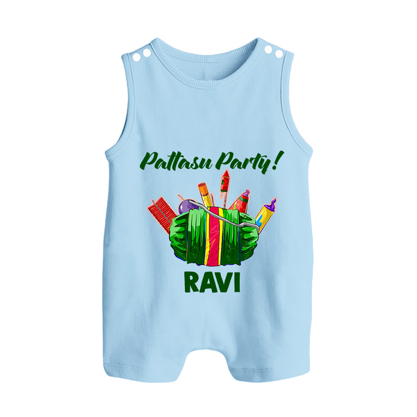 Pattasu Party Diwali Button Romper  - BABY BLUE - New Born (Chest 18")