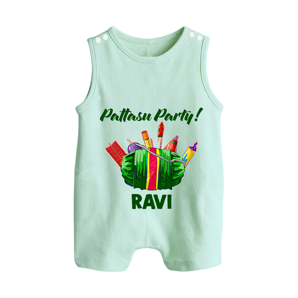 Pattasu Party Diwali Button Romper  - MINT GREEN - New Born (Chest 18")