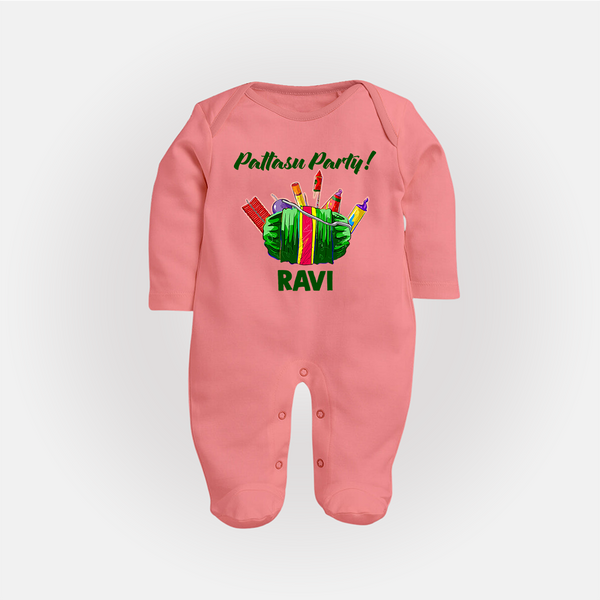Pattasu Party Diwali Full Body Suit  - PEACH - New Born (Chest 7.5")