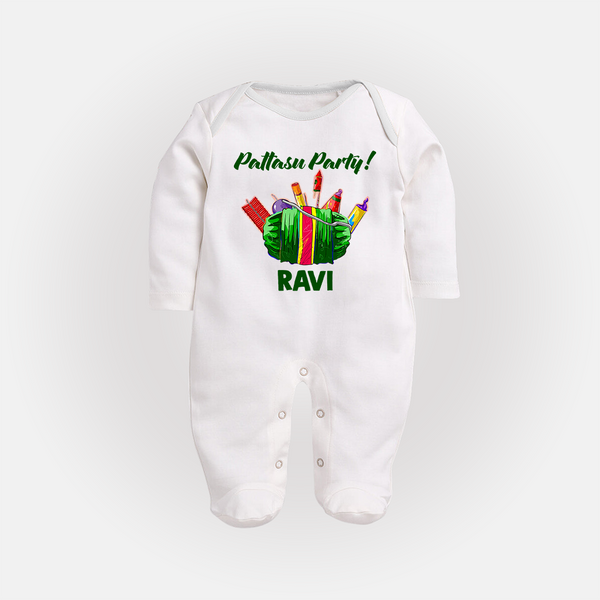 Pattasu Party Diwali Full Body Suit  - WHITE - New Born (Chest 7.5")