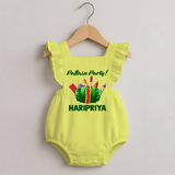 Pattasu Party Diwali Romper Frock  - PASTEL YELLOW - 0 - 3 Months Old (Chest 19")