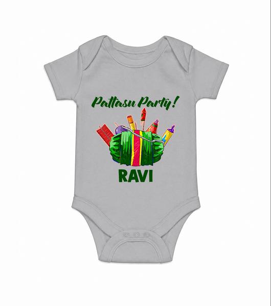 Pattasu Party Diwali Romper  - GREY - New Born (Chest 14")