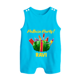 Pattasu Party Diwali Button Romper  - SKY BLUE - New Born (Chest 18")