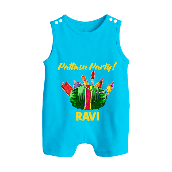 Pattasu Party Diwali Button Romper  - SKY BLUE - New Born (Chest 18")