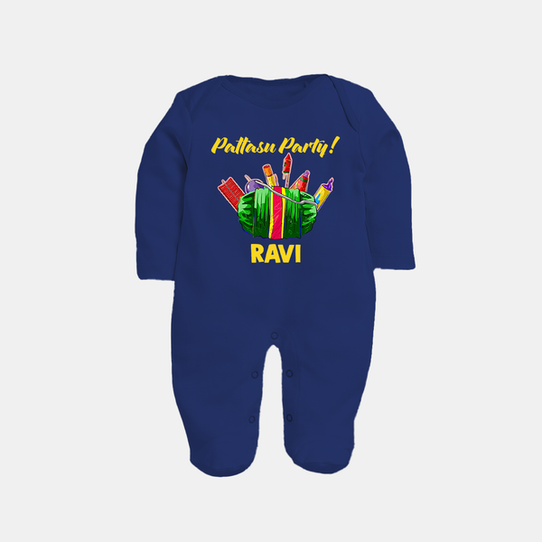 Pattasu Party Diwali Full Body Suit  - NAVY BLUE - New Born (Chest 7.5")