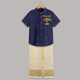 Pattasu Party Diwali Shirt and Dhoti - DARK BLUE - 0 - 6 Months Old (Chest-23") (Dhoti length-14")