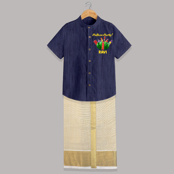 Pattasu Party Diwali Shirt and Dhoti - DARK BLUE - 0 - 6 Months Old (Chest-23") (Dhoti length-14")