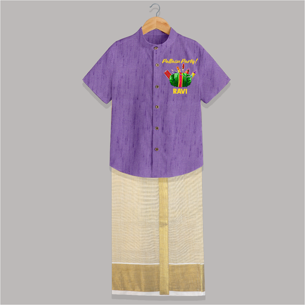 Pattasu Party Diwali Shirt and Dhoti - ROYAL PURPLE - 0 - 6 Months Old (Chest-23") (Dhoti length-14")